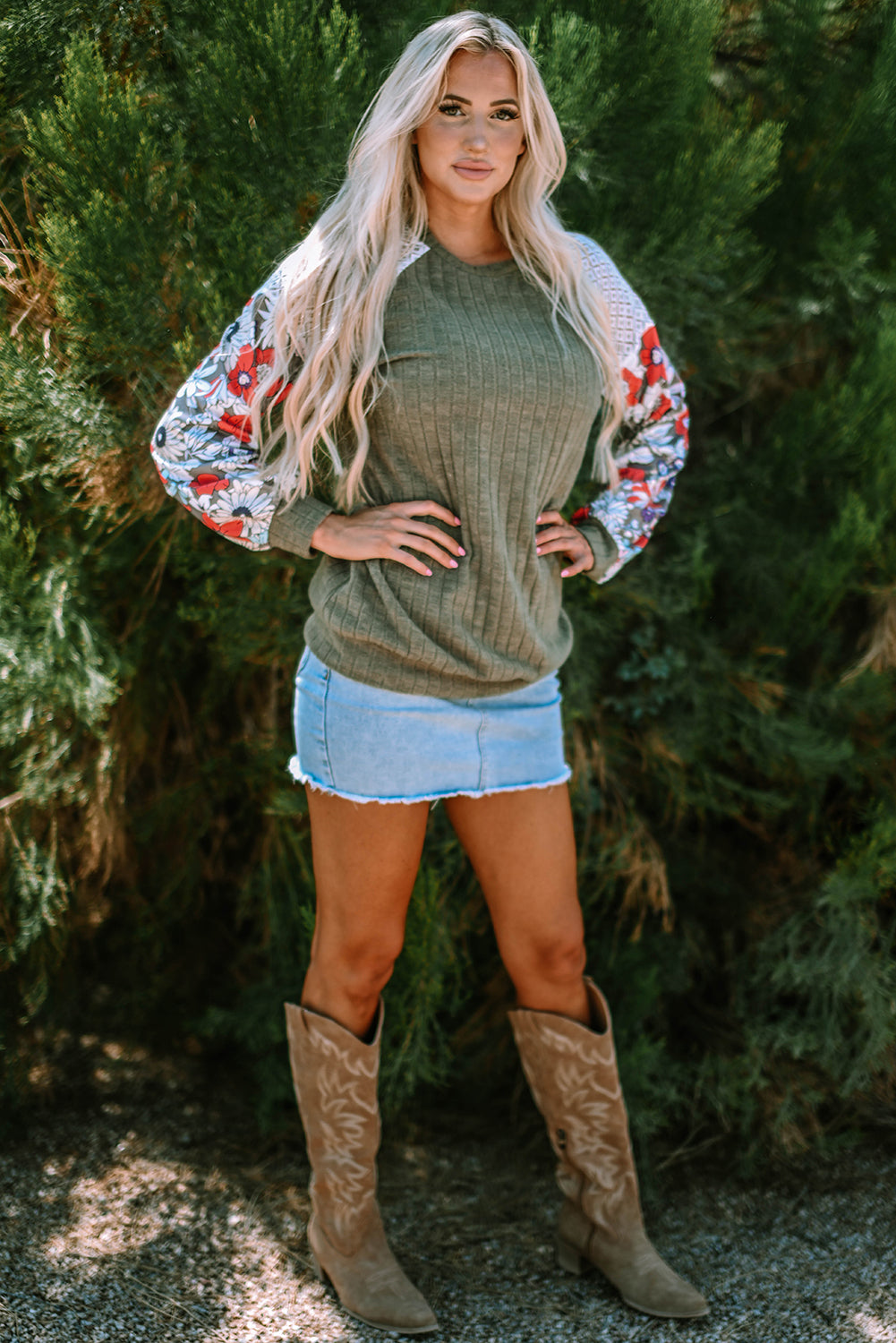 Bailey Patchwork Long Sleeve Ribbed Blouse-4