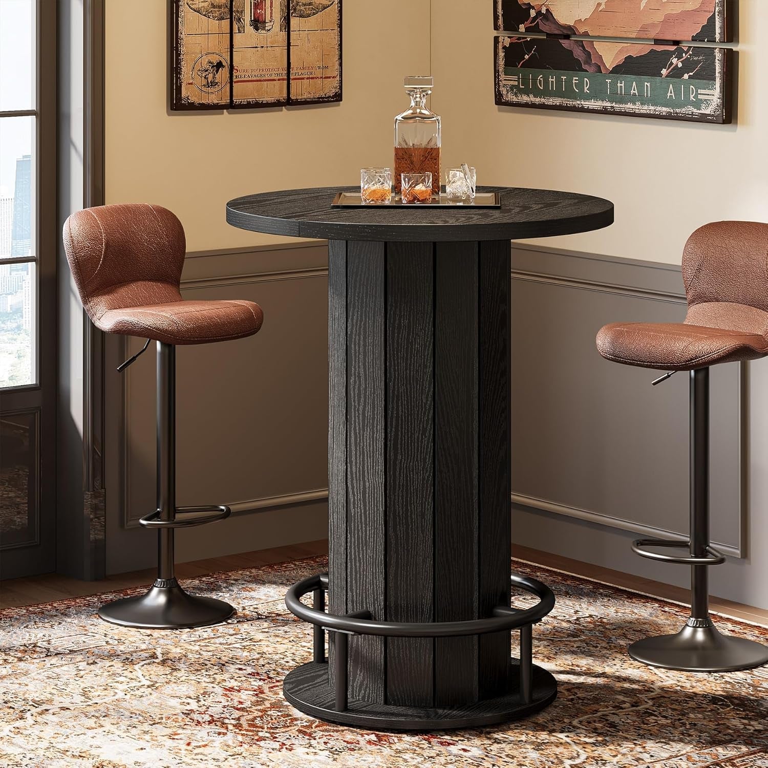 Circular Bar Tabletop 39.4 In Industrial Grade Jet Black-3