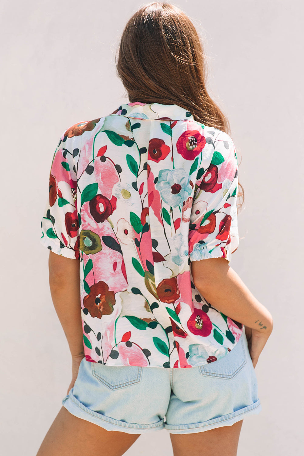 Adele Floral Slit V Neck Blouse