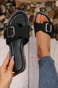Buckled Strap Flat Chic Slippers-5