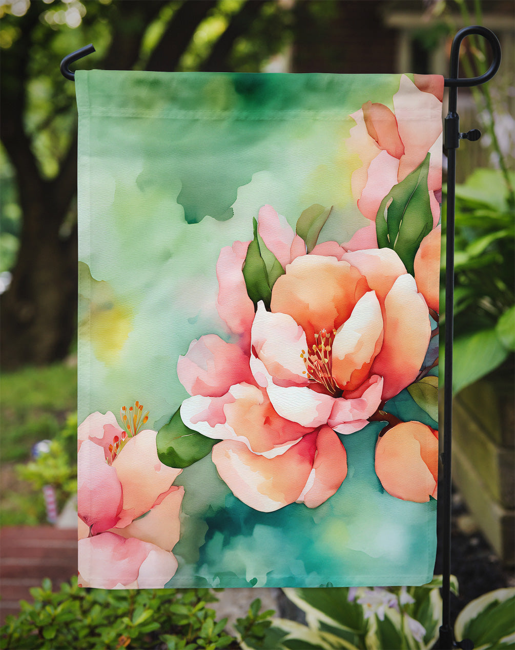 Delaware Peach Blossom in Watercolor Garden Flag-2