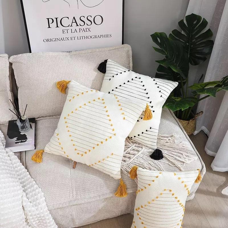Boho Tassel Style Tufted Square Cushion Covers Home Decoration 45x45cm (18 x 18 Inches)-1