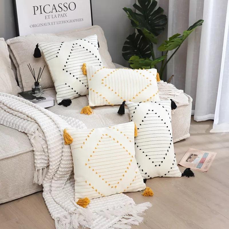 Boho Tassel Style Tufted Square Cushion Covers Home Decoration 45x45cm (18 x 18 Inches)-0