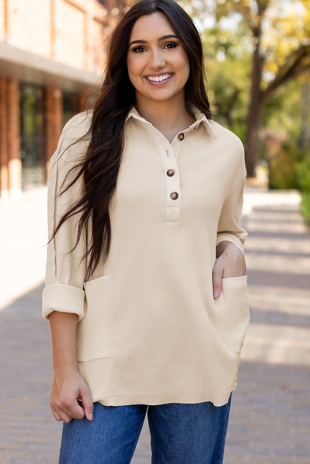 Arianna Waffle  Half Button Top-2