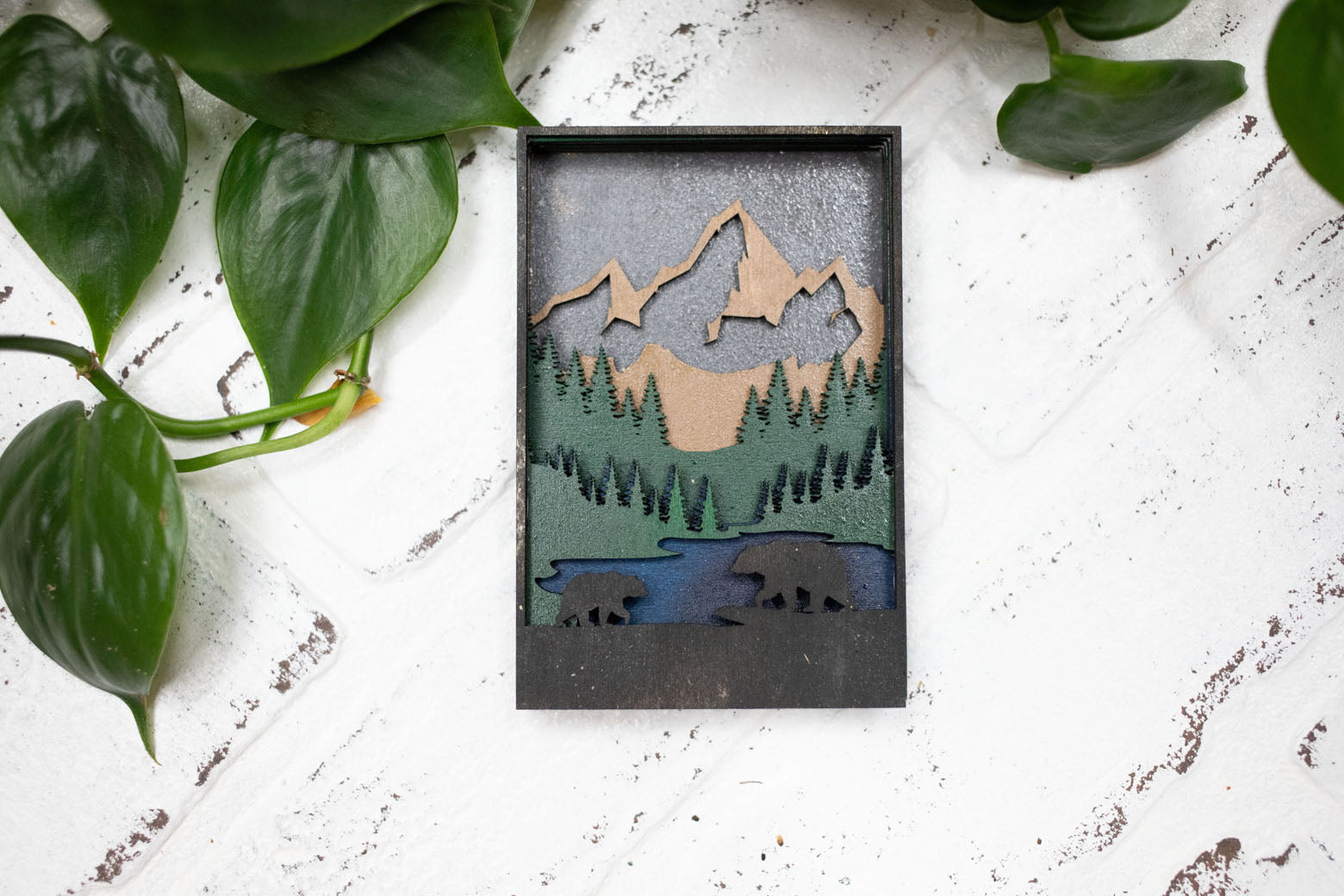Bear in Nature 3D Diorama, Handmade Mountain Scene, Wall Art,  Mountain Black Bear Decor-0