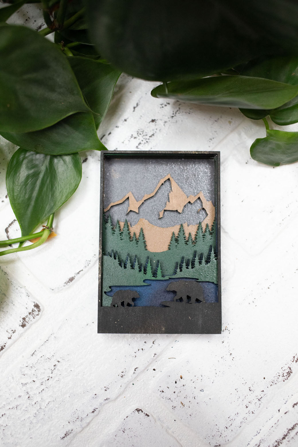 Bear in Nature 3D Diorama, Handmade Mountain Scene, Wall Art,  Mountain Black Bear Decor-1